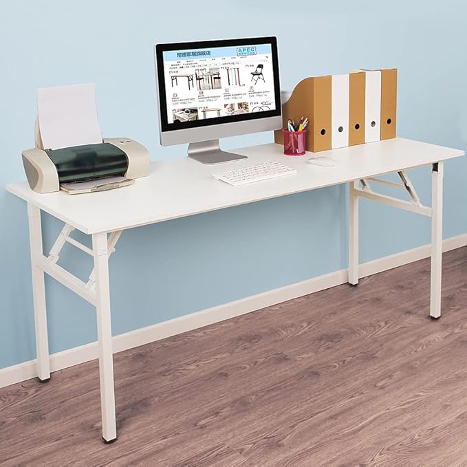 SDHYL 62 inches No Assembly Foldable Computer Desk for Home Office Workstation, Study and Writing, White - LeafyLoom