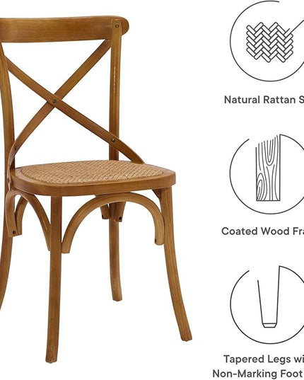 Modway Gear Rustic Modern Farmhouse Elm Wood Rattan Dining Chair in Walnut - LeafyLoom