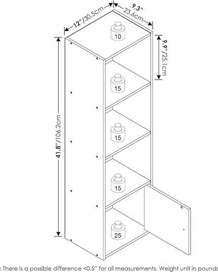 Furinno Luder Shelf Bookcase with 1 Door Storage Cabinet, Blackwood - LeafyLoom
