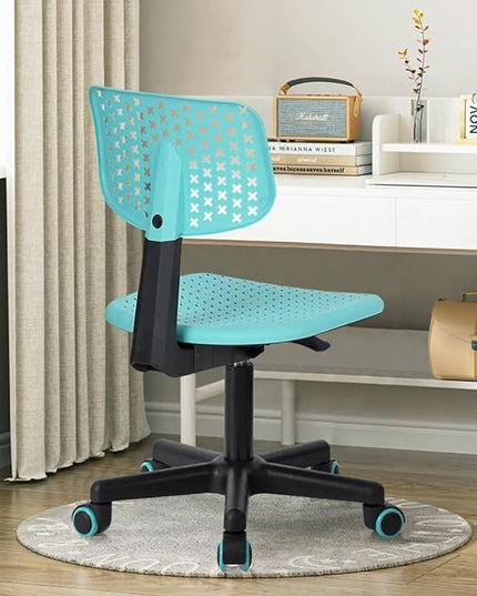 Desk Chair Armless Cute Office Chair, Low Back Rolling Home Office Task Chair Adjustable Swivel Study Chair for Girls Teens Adults Children Kids, Turquoise - LeafyLoom