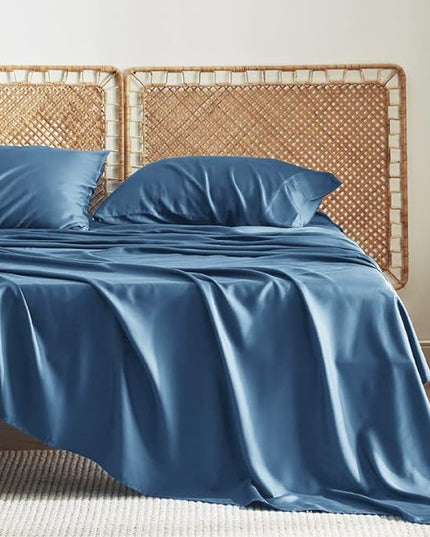 Bedsure King Size Sheet Set, Cooling Sheets King, Rayon Derived from Bamboo, Deep Pocket Up to 16", Breathable & Soft Bed Sheets, Hotel Luxury Silky Bedding Sheets & Pillowcases, Peacock Blue - LeafyLoom