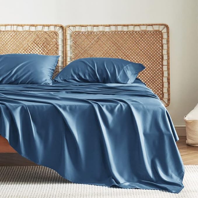 Bedsure King Size Sheet Set, Cooling Sheets King, Rayon Derived from Bamboo, Deep Pocket Up to 16", Breathable & Soft Bed Sheets, Hotel Luxury Silky Bedding Sheets & Pillowcases, Peacock Blue - LeafyLoom