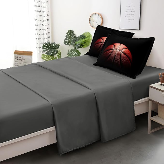 Teenage Boy Bedding Sets Full Size 5 Pieces Basketball Comforter Set for Boys Bed in a Bag Set, Basketball Bedding Full, Red Black - LeafyLoom