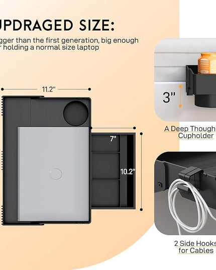 SPACELEAD Bedside Shelf for Bed – College Dorm Room Clip On Nightstand with Cup Holder & Cord Holder&drawer – Bunk Bed Shelf for Organizer Top for Bedroom (Black，Plastic) - LeafyLoom