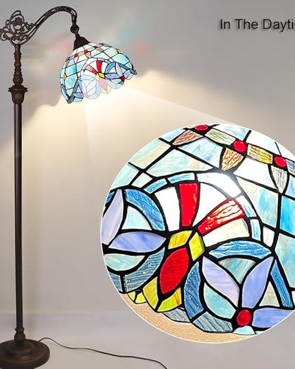 Capulina Tiffany Floor Lamp 62 Inches Height Antique Victorian Style Stained Glass Soft Light Arched Gooseneck Adjustable Angle Reading Lamp for Living Room Bedroom Home Office - LeafyLoom