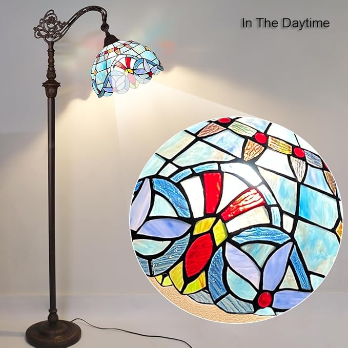 Capulina Tiffany Floor Lamp 62 Inches Height Antique Victorian Style Stained Glass Soft Light Arched Gooseneck Adjustable Angle Reading Lamp for Living Room Bedroom Home Office - LeafyLoom