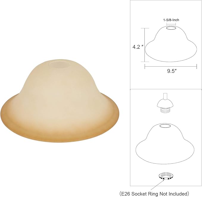 Giluta Small Floor Lamp Glass Shade Replacement Globe -Fitting Opening 1.625" Elegant Style Small Light Fixture Shade, Height: 4.13 inch (105mm), Width: 9.45 inch (240mm). Lipless - LeafyLoom