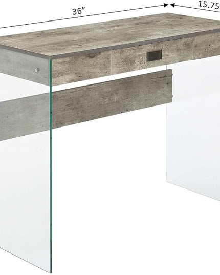 Convenience Concepts SoHo 1 Drawer Glass 36 inch Desk, Faux Birch/Glass - LeafyLoom
