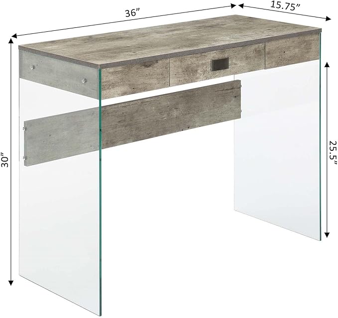 Convenience Concepts SoHo 1 Drawer Glass 36 inch Desk, Faux Birch/Glass - LeafyLoom