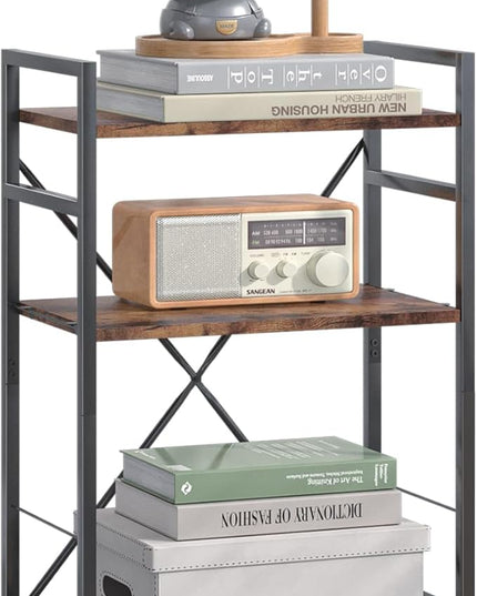 Bookshelf Organizer,3 Tiers Rustic Brown Small Bookcase for Small Space,Industrial Wooden Storage Bookcase Display Rack and Storage Organizer for Living Room and Home Office - LeafyLoom