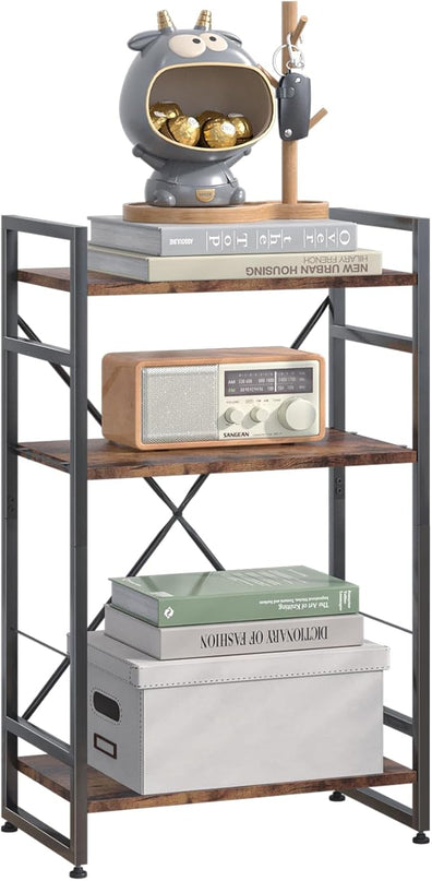 Bookshelf Organizer,3 Tiers Rustic Brown Small Bookcase for Small Space,Industrial Wooden Storage Bookcase Display Rack and Storage Organizer for Living Room and Home Office - LeafyLoom