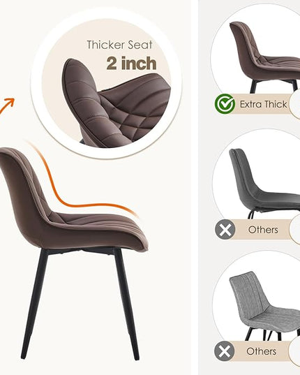YOUNUOKE Dining Chairs Set of 2 Mid Century Modern Kitchen Chair Comfortable Upholstered Faux Leather Dinner Chairs for Kitchen Dining Room, Brown - LeafyLoom