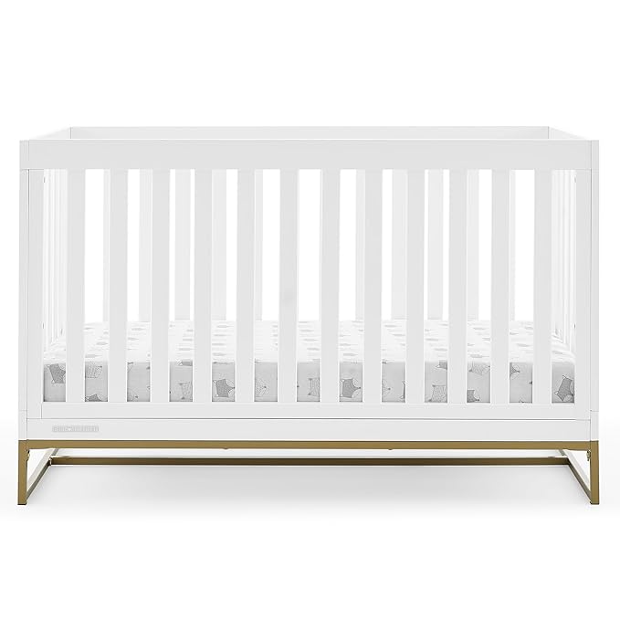 Delta Children Jade 4-in-1 Convertible Crib - Greenguard Gold Certified, Bianca White/Bronze - LeafyLoom