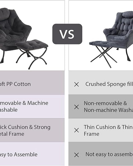 Oversized Chair with Ottoman, Modern Reading Chair, Lounge Accent Chair with Armrests and a Side Pocket for Small Space, Bedroom, Study, Living Room (Plush Dark Grey) - LeafyLoom