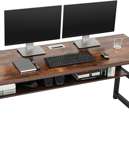 TOPSKY Computer Desk with Bookshelf/Metal Hole Cable Cover 1.18" Thick Desk (Rustic Brown, 63") - LeafyLoom