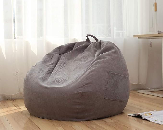 Stuffed Animal Storage Bean Bag Chair Cover (No Filler) for Kids and Adults.Soft Premium Corduroy Stuffable Beanbag for Organizing Children Plush Toys or Memory Foam Extra Large 300L (Grey) - LeafyLoom
