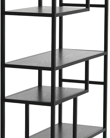 Household Essentials Black Oak Geometric Tall Open Book Shelf | Mid Century Modern Shelves - LeafyLoom