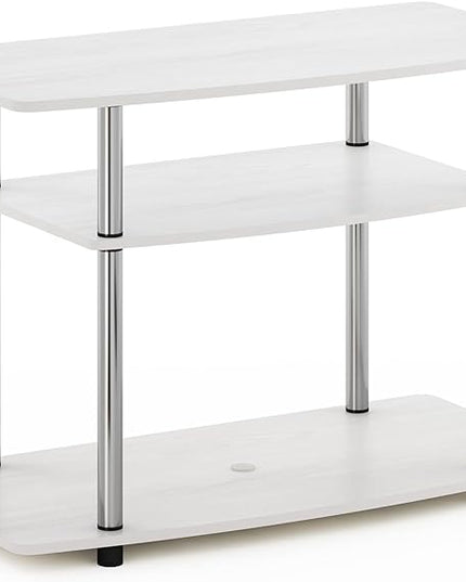 Furinno Turn-N-Tube No Tools 3-Tier Entertainment Center TV Stand for TV up to 32 Inch with Stainless Steel Tubes, White Oak/Chrome - LeafyLoom