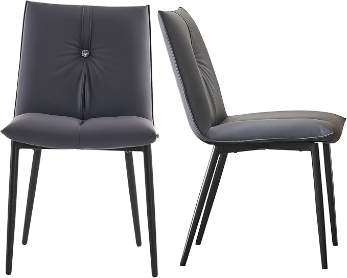 YOUTASTE Dining Chairs Set of 2 Mid Century Modern Upholstered Leather Kitchen Chairs Soft Padded Side Chairs with Metal Legs for Living Room Bedroom, Blueberry Purple - LeafyLoom