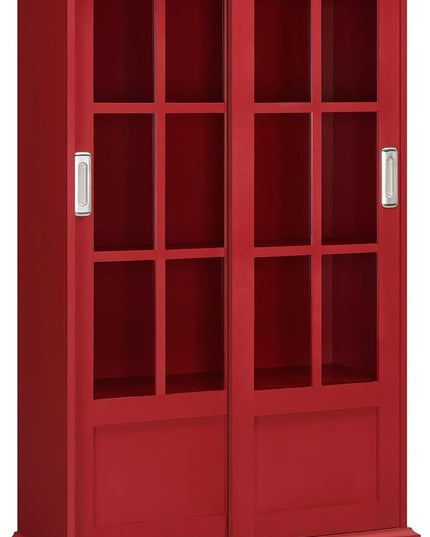 Ameriwood Home Aaron Lane Bookcase with Sliding Glass Doors, Red - LeafyLoom