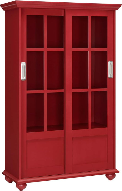 Ameriwood Home Aaron Lane Bookcase with Sliding Glass Doors, Red - LeafyLoom