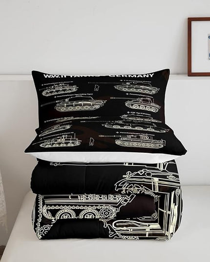 Tank Comforter Set King, War Theme Bedding Set, Soldier Dirt Bike Camouflage Army Acting Down Comforter for Kid Boy Teen Men,Camo Vintage Style Quilt Set, Military Vehicle Duvet Set Room Decor - LeafyLoom