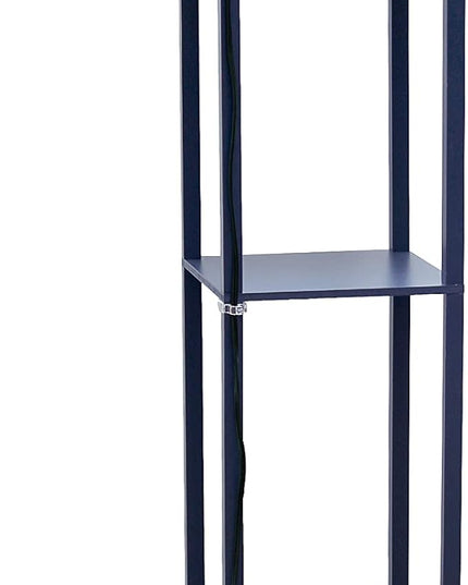 Simple Designs LF1037-NAV Floor Lamp Etagere Organizer Storage Shelf with 2 USB Charging Ports, 1 Charging Outlet and Linen Shade, Navy Blue - LeafyLoom