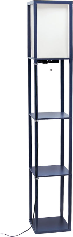 Simple Designs LF1037-NAV Floor Lamp Etagere Organizer Storage Shelf with 2 USB Charging Ports, 1 Charging Outlet and Linen Shade, Navy Blue - LeafyLoom