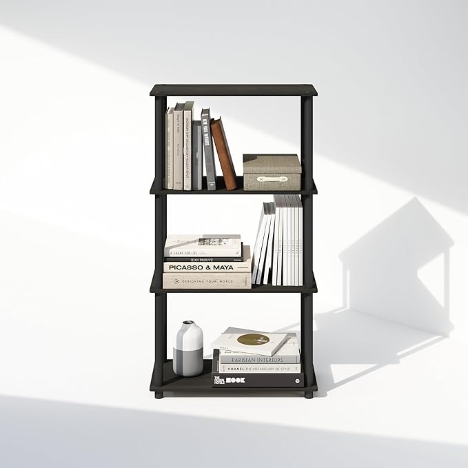 Furinno Turn-N-Tube 4-Tier Multipurpose Shelf Display Rack, Shelving Unit, Bookcase, Espresso/Black - LeafyLoom