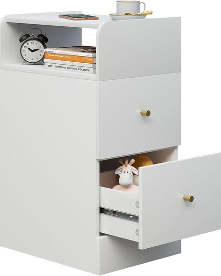 White Nightstand with Two Drawers,Chest of Drawers for Bedroom with Side Opening Storage Rack,3 Tiers Modern Night Table for Bedroom Storage Furniture (Round Corner) - LeafyLoom