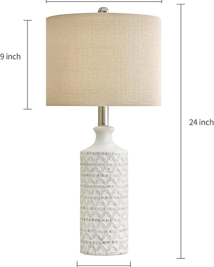PoKat 24" Modern Contemporary Ceramic Lamp Set of 2 for Living Room White Desk Decor Lamps for Bedroom Farmhouse Bedside Nightstand End Table Lamps, White - LeafyLoom