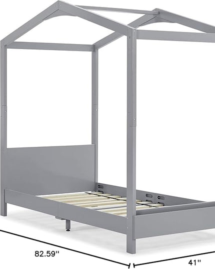 Delta Children Poppy House Wood Twin Bed, Platform Bed - No Box Spring Needed, Grey - LeafyLoom