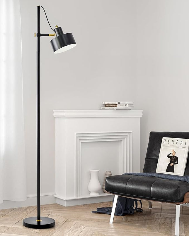 OYEARS Floor Lamp for Living Room Bright Lighting Tall Modern Industrial Vintage Standing Corner Lamps LED Metal Light Office Bedroom Study Gold Black White Matte Accent (1-Light, Black) - LeafyLoom