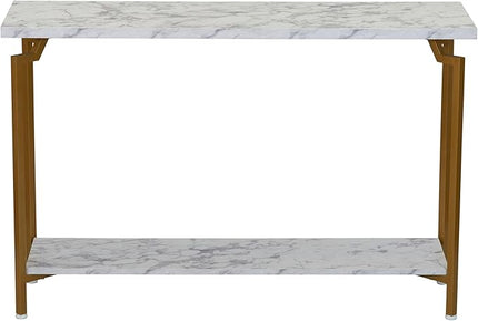 Household Essentials Crown Console Sofa Table with Storage Shelf White Marble and Gold Metal - LeafyLoom