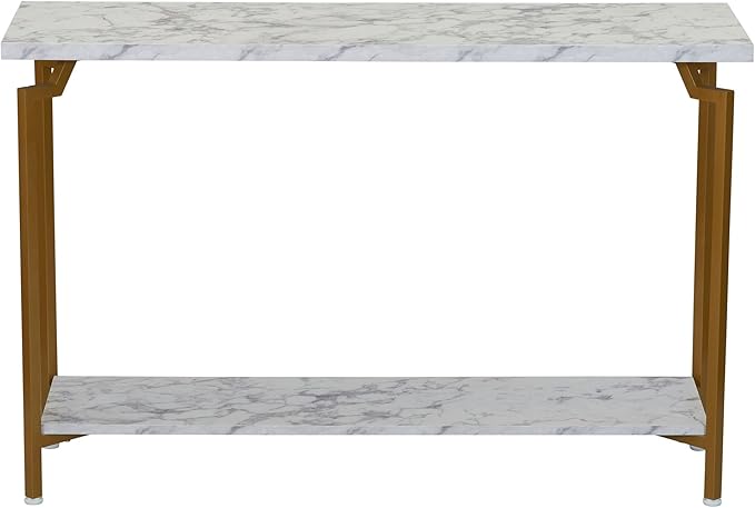 Household Essentials Crown Console Sofa Table with Storage Shelf White Marble and Gold Metal - LeafyLoom