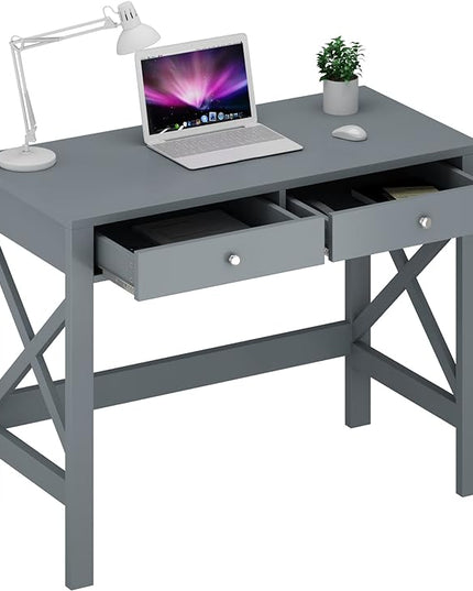 ChooChoo Home Office Desk Writing Computer Table Modern Design Desk with Drawers (Grey) - LeafyLoom