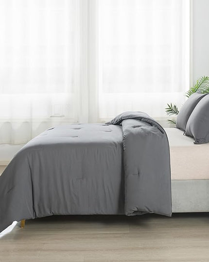 Dark Gray Comforter Set Queen, Solid Grey Down Alternative Bedding Comforter Set, Breathable Fluffy Microfiber Comforter Set (90"x90") for All Seasons with Pillowcase… - LeafyLoom