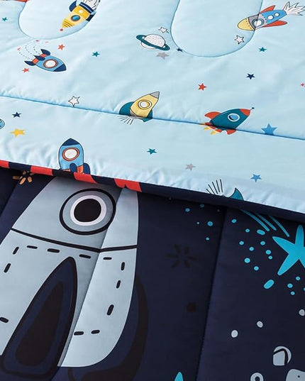 ADASMILE A & S Kids Space Comforter Set 6 Pieces Space Bedding Twin Size for Boys Space Ship Rocket Bedding Galaxy Bed in a Bag Comforter Twin Outer Space Bed Set with Blue Space Sheets Home Decor - LeafyLoom