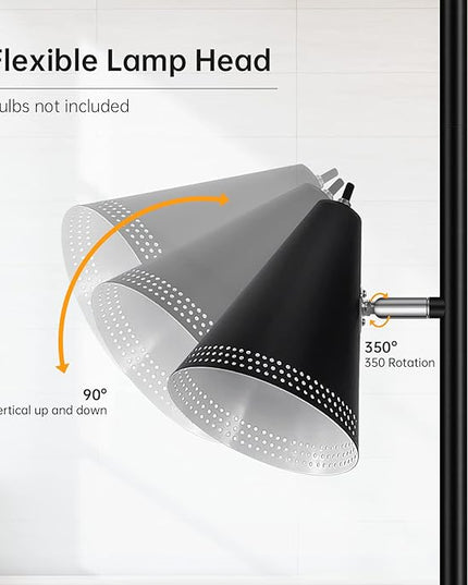 BoostArea Tree Floor Lamp with 3 Adjustable Rotating,Sturdy Industrial Floor Lamp,E26 Socket,Stand Up Tall Pole Lamps for Living Room, Bedroom, Home, Office(No Bulbs) - LeafyLoom