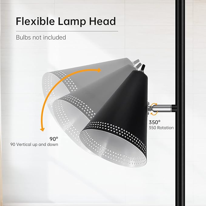 BoostArea Tree Floor Lamp with 3 Adjustable Rotating,Sturdy Industrial Floor Lamp,E26 Socket,Stand Up Tall Pole Lamps for Living Room, Bedroom, Home, Office(No Bulbs) - LeafyLoom