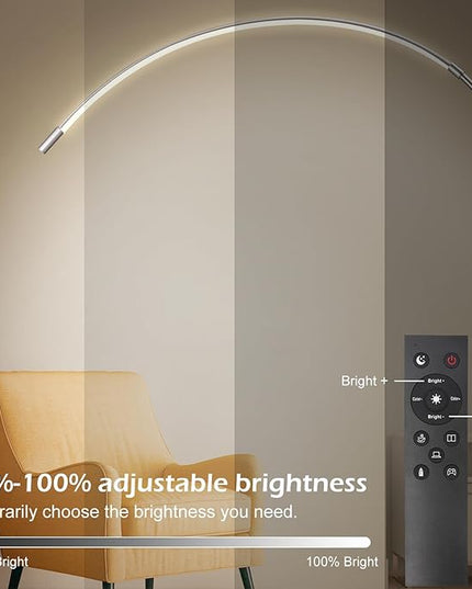 LED Arc Floor Lamp for Living Room,70.8" Tall Modern Standing Lamp with Remote Control,3 Color Temperature & Stepless Dimmable Brightness, Reading Floor Lamp for Bedroom Office Home - LeafyLoom