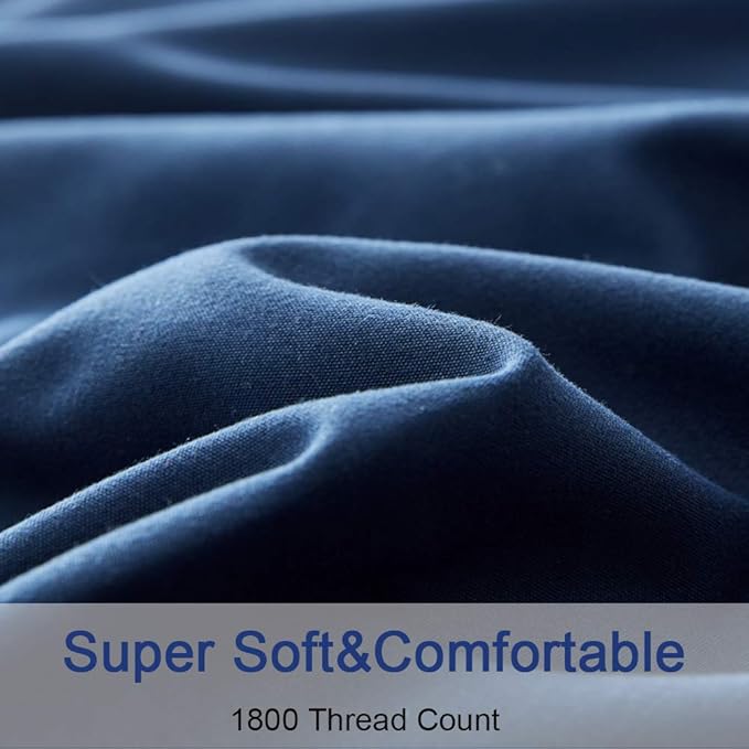 SONORO KATE Bed Sheet Set Super Soft Microfiber 1800 Thread Count Luxury Egyptian Sheets 18-Inch Deep Pocket Wrinkle-3 Piece(Twin XL, Navy Blue) - LeafyLoom