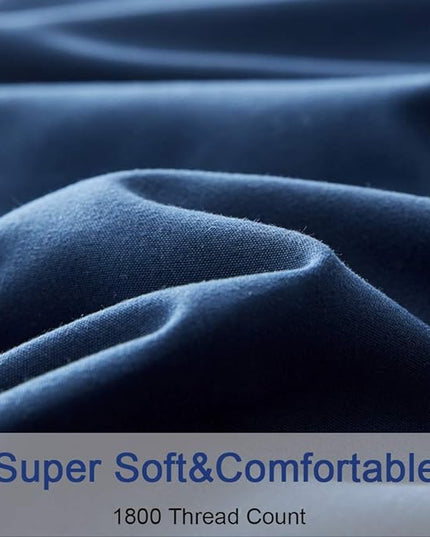 SONORO KATE Bed Sheet Set Super Soft Microfiber 1800 Thread Count Luxury Egyptian Sheets 16-Inch Deep Pocket Wrinkle-4 Piece(Full, Navy Blue) - LeafyLoom