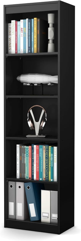 South Shore Axess 5-Shelf Narrow Bookcase, Pure Black, 7270758 - LeafyLoom