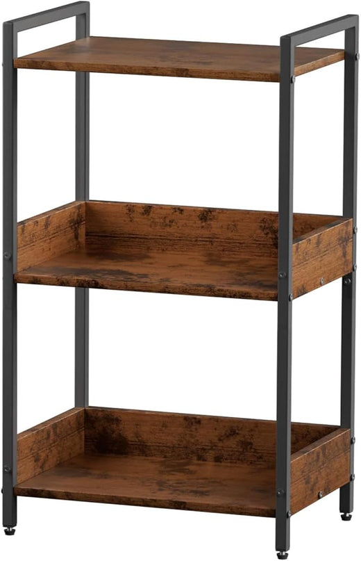 Bookshelf, 3 Tier Industrial Small Book Shelf, Small Storage Bookcase with Organizer, Freestanding Open Shelf for Small Spaces, Bedroom, Living Room, Retro Brown BS70FB - LeafyLoom