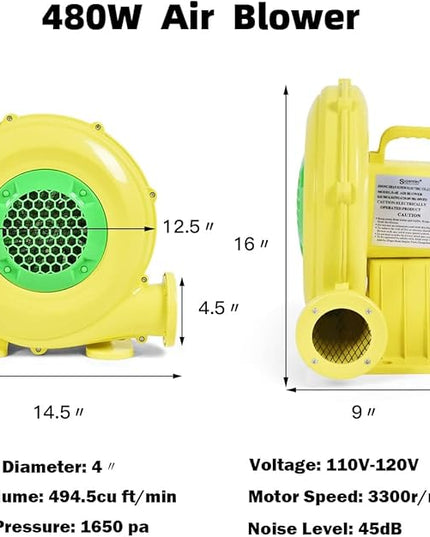COSTWAY Bounce House Blower for Inflatable Bounce House Bouncy Castle,Yellow/Green - LeafyLoom