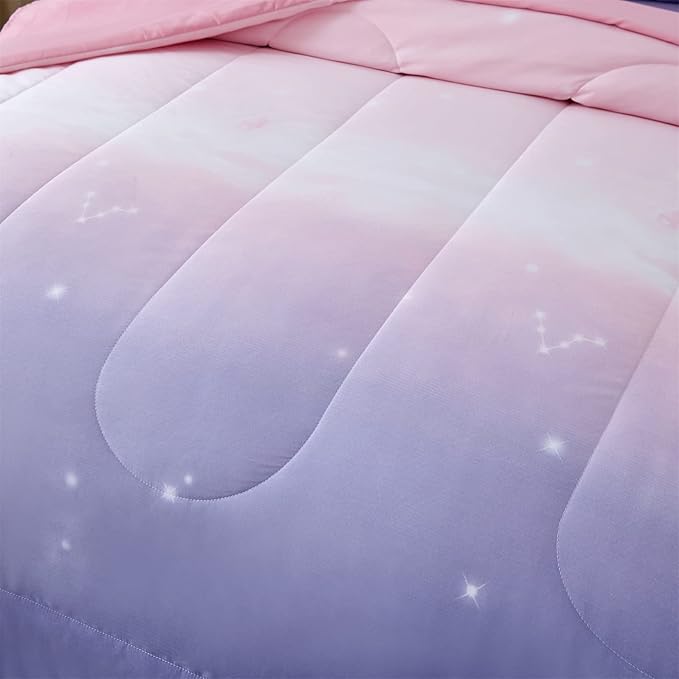 Dinjoy Girls Women Comforter Set King Size Ombre Pink Purple Rainbow Bedding Set 7 Pieces Bed in A Bag for Teen Adult (1 Comforter, 1 Flat Sheet, 1 Fitted Sheet, Pillow shams & Pillowcases) - LeafyLoom