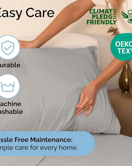 King Size 4 Piece Sheet Set - Comfy Breathable & Cooling Sheets - Hotel Luxury Bed Sheets for Women & Men - Deep Pockets, Easy-Fit, Soft & Wrinkle Free Sheets - Light Grey Oeko-Tex Bed Sheet Set - LeafyLoom