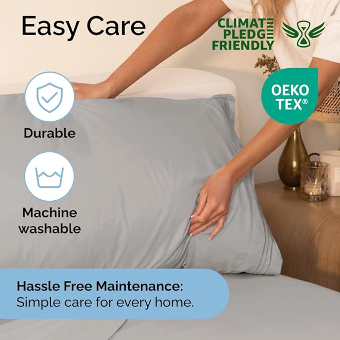 Full Size 4 Piece Sheet Set - Comfy Breathable & Cooling Sheets - Hotel Luxury Bed Sheets for Women & Men - Deep Pockets, Easy-Fit, Soft & Wrinkle Free Sheets - Light Grey Oeko-Tex Bed Sheet Set - LeafyLoom