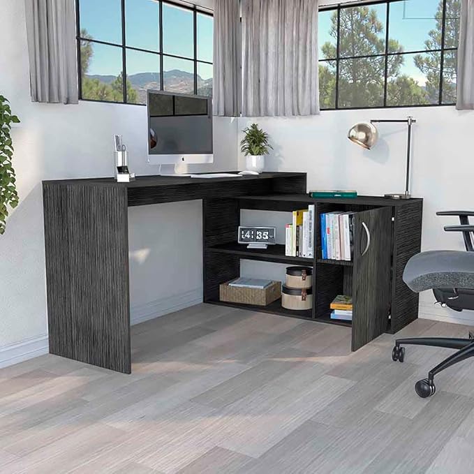 NicBex Kimberly-DW-00199-LWJ Home Office Desks, 59.64"x45.86"x30.11", Gray - LeafyLoom
